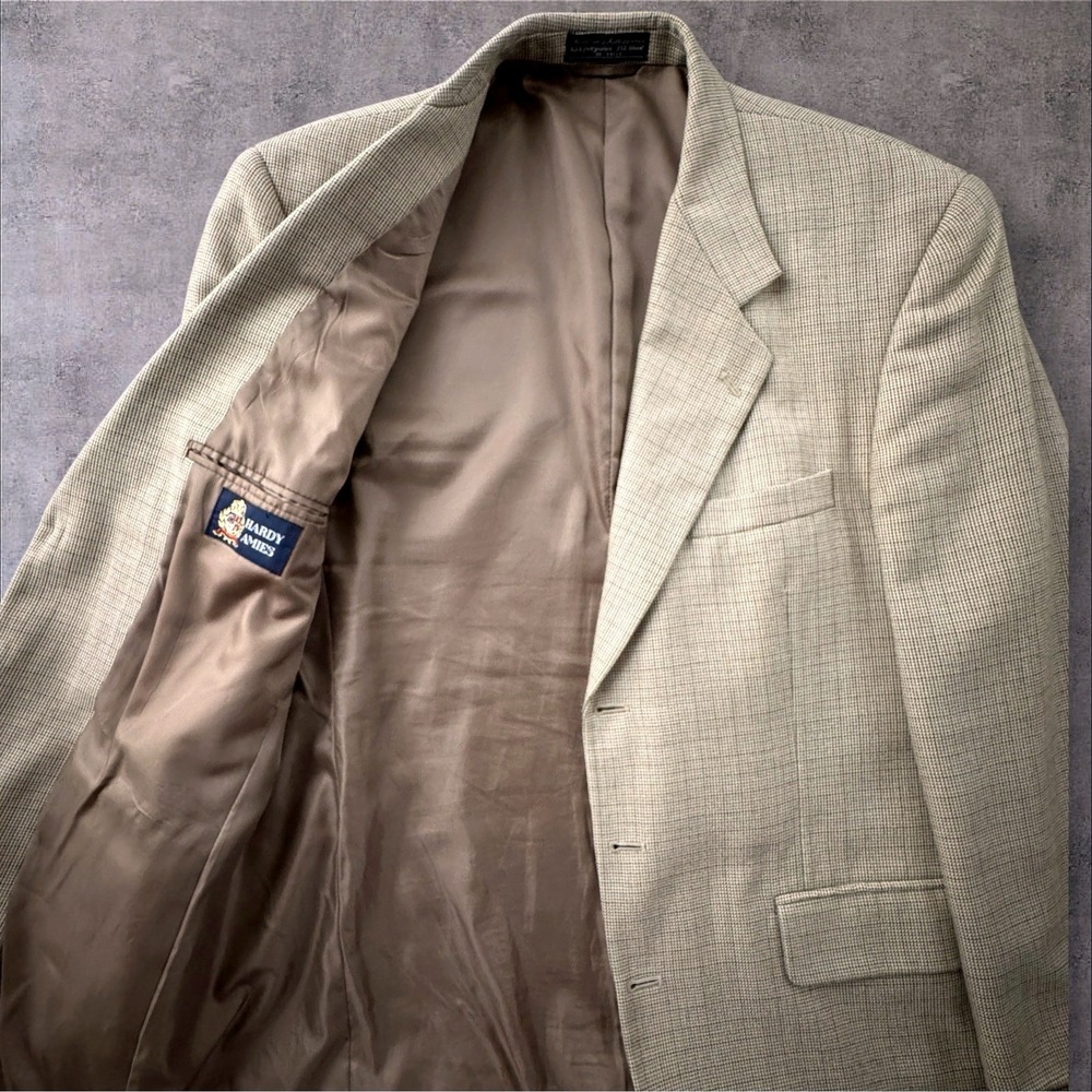 Hardy Amies Mens 42R Tan Micro Check Wool Blend 3-Button Sport Coat Blazer